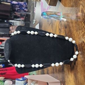 Elegant Black White Beaded Statement Necklace